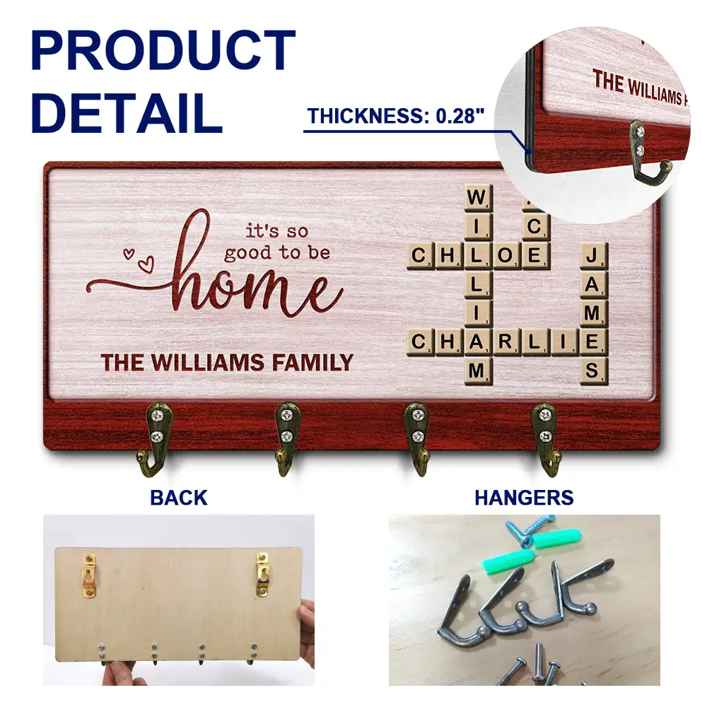 Crossword Family Members Home Sweet Home - Personalized Wood Key Holder - Image 6