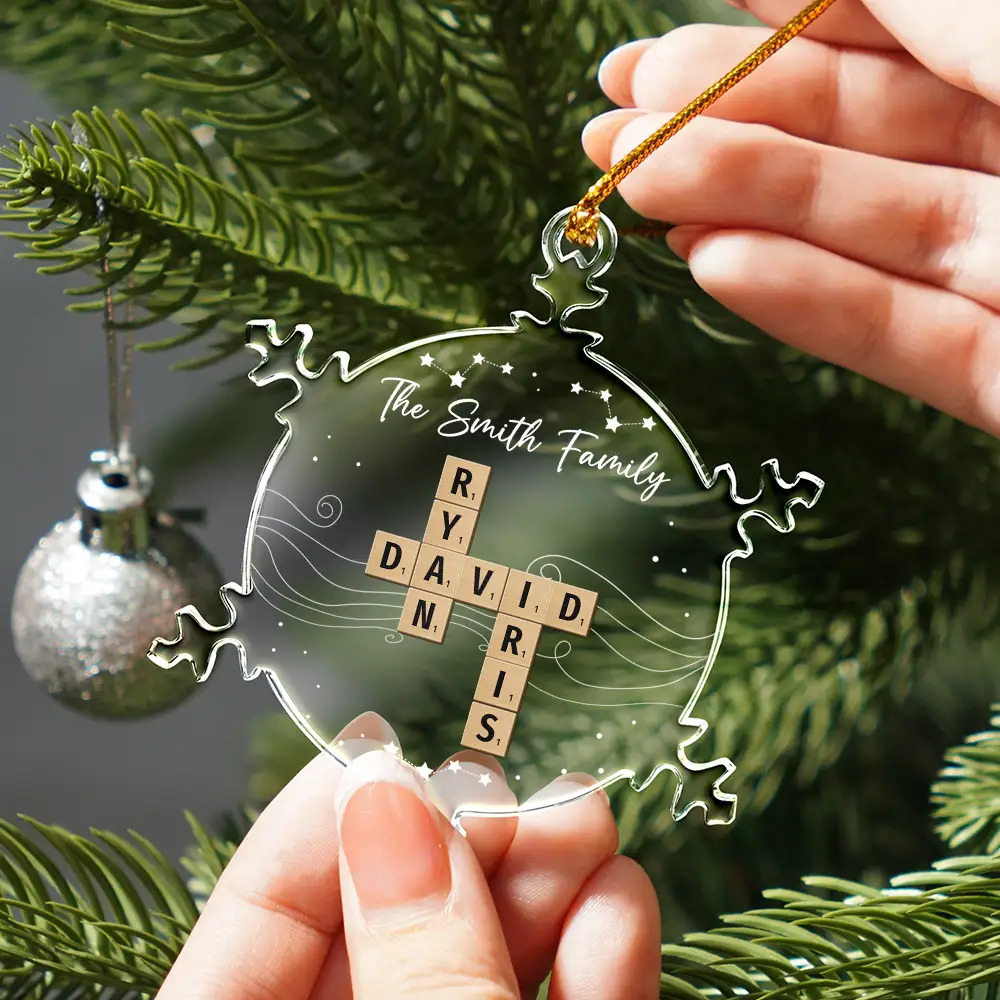 Crossword Family Names - Personalized Snowflakes Shaped Glass Ornament - Image 3