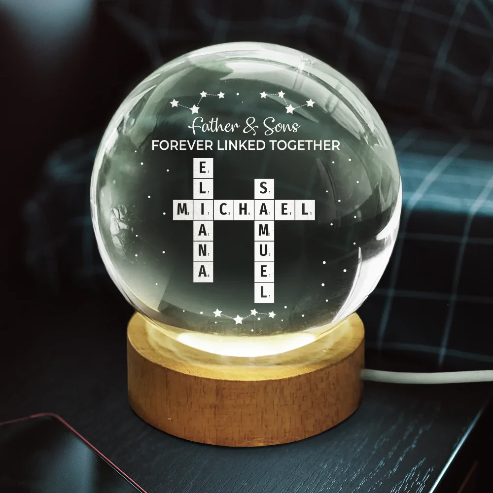 Crossword Family Relationship Forever Linked Together - Personalized Crystal Globe Lamp - Image 4