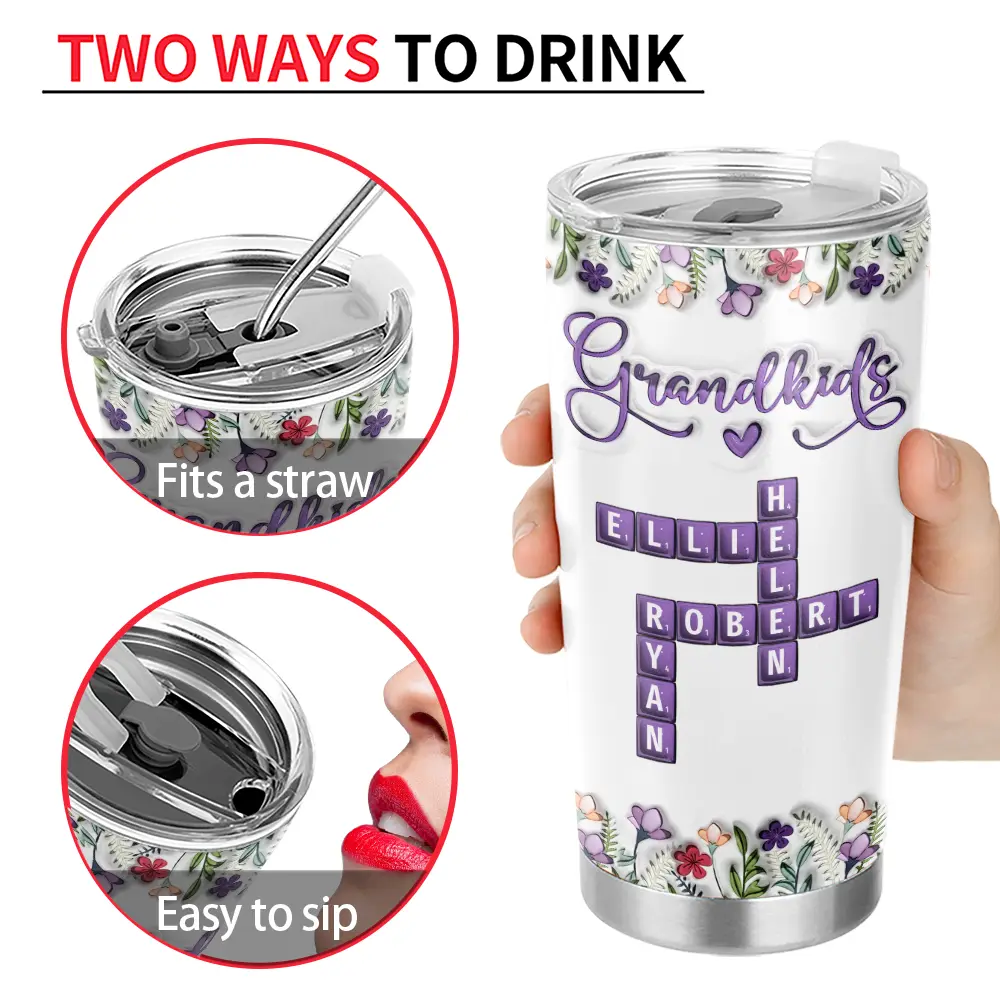 Crossword Grandkids - 3D Inflated Effect Printed Cup, Personalized Tumbler - Image 5