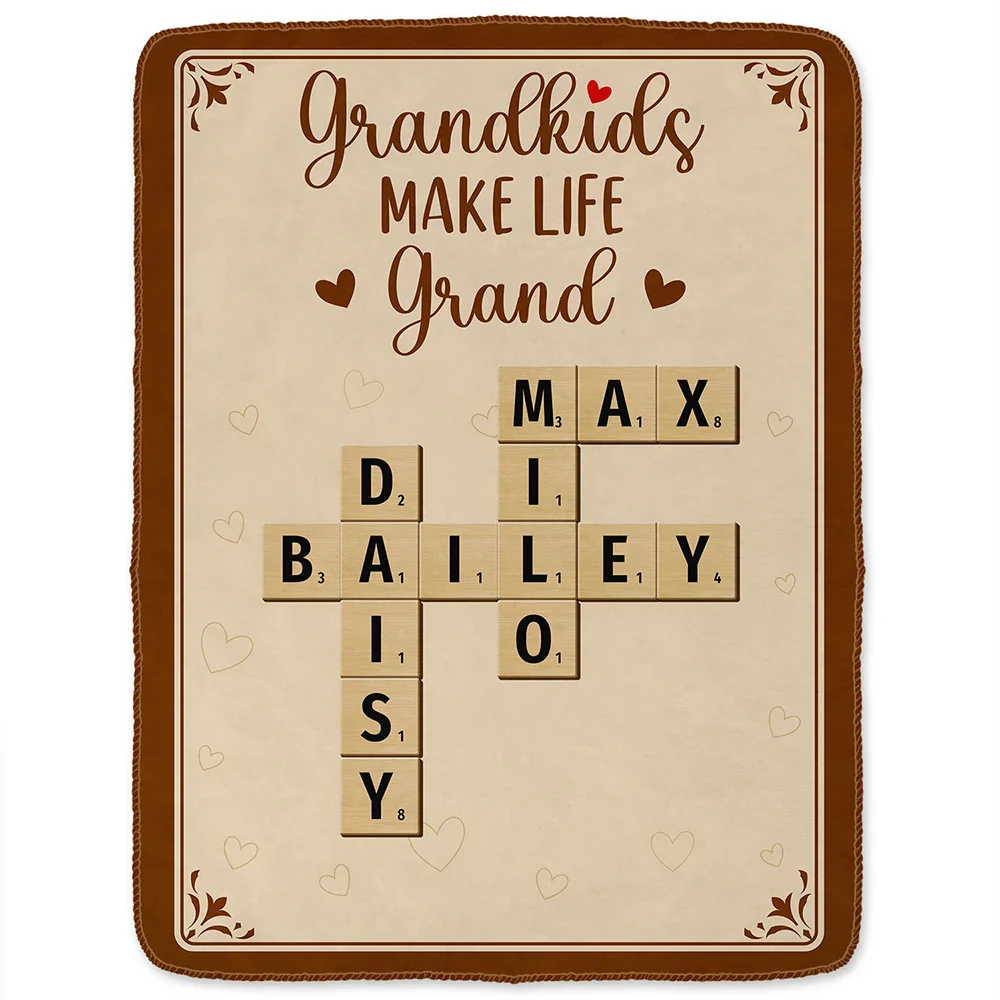 Crossword Grandkids Make Life Grand - Personalized Fleece Blanket, Sherpa Blanket - Image 2