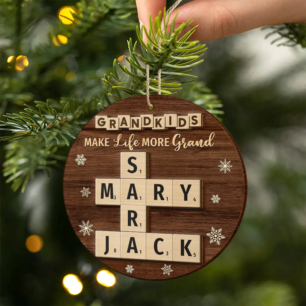 Crossword Grandkids Make Life More Grand - Personalized 2-Layered Wooden Ornament - Image 3