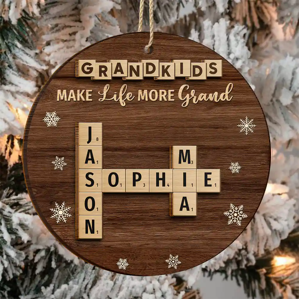 Crossword Grandkids Make Life More Grand - Personalized 2-Layered Wooden Ornament - Image 4
