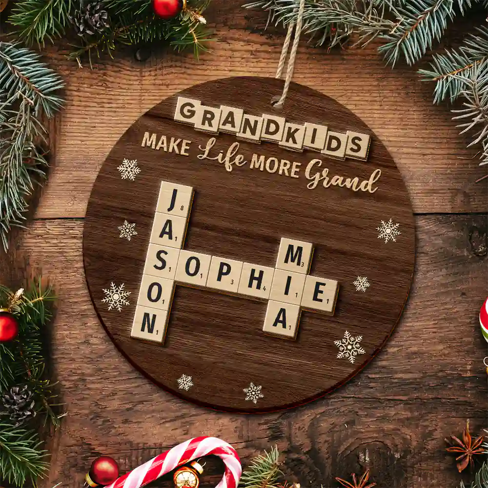 Crossword Grandkids Make Life More Grand - Personalized 2-Layered Wooden Ornament - Image 6