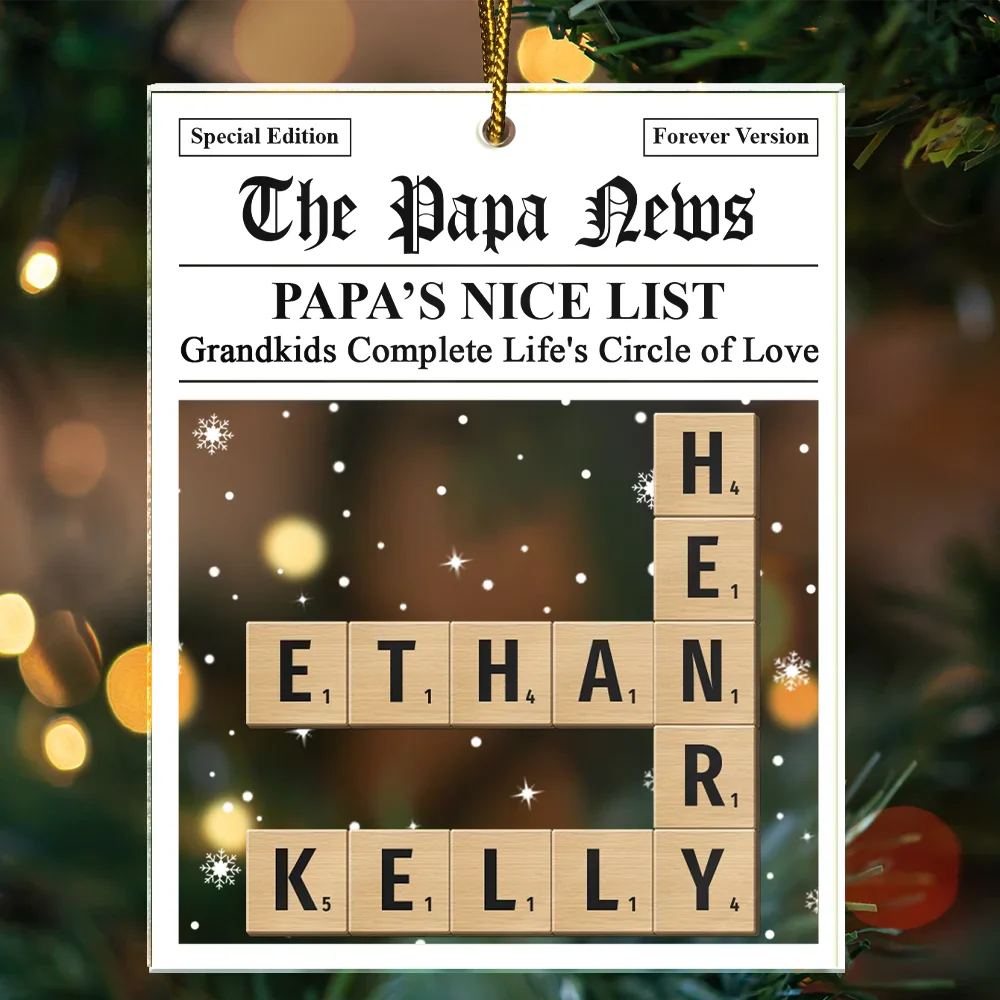 Crossword Kids Name Grandma Grandpa Nice List - Personalized Custom Shaped Acrylic Ornament - Image 4