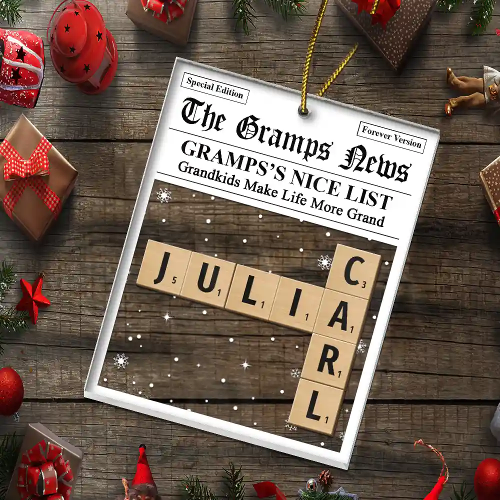 Crossword Kids Name Grandma Grandpa Nice List - Personalized Custom Shaped Acrylic Ornament - Image 6