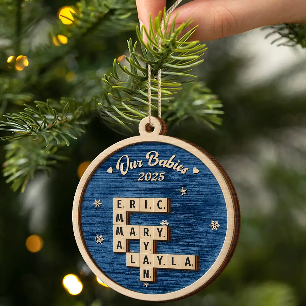 Crossword Our Grandkids Christmas - Personalized 2-Layered Wooden Ornament - Image 3
