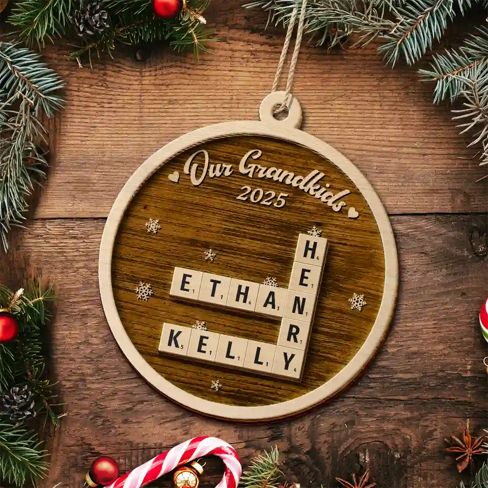 Crossword Our Grandkids Christmas - Personalized 2-Layered Wooden Ornament - Image 5