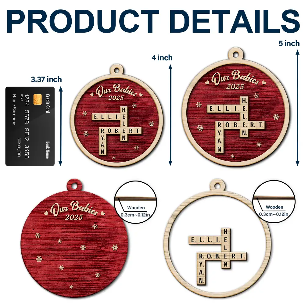 Crossword Our Grandkids Christmas - Personalized 2-Layered Wooden Ornament - Image 6