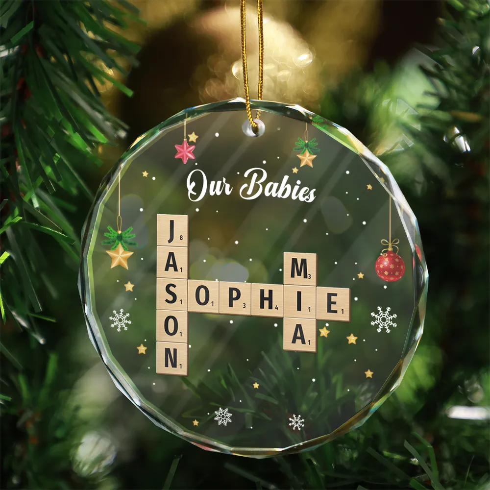 Crossword Our Grandkids - Personalized Circle Glass Ornament - Image 4
