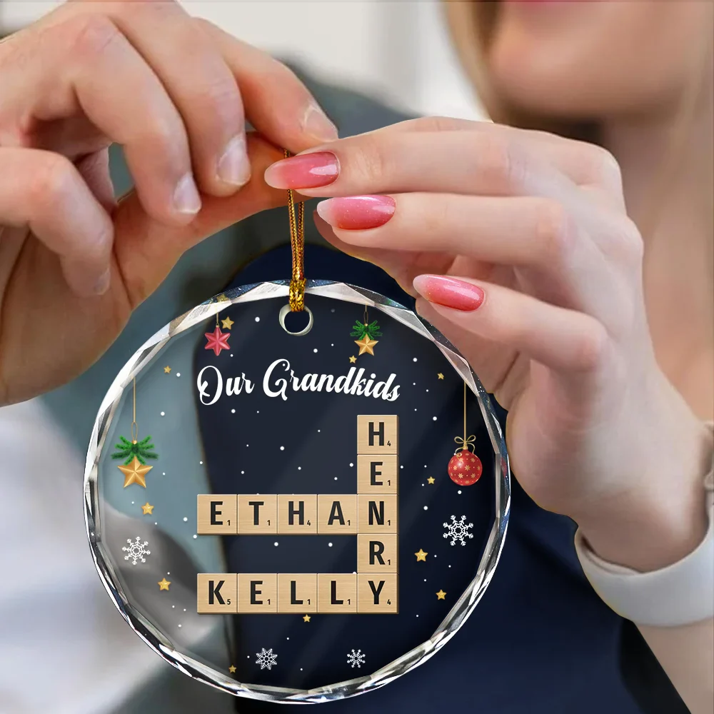 Crossword Our Grandkids - Personalized Circle Glass Ornament - Image 5