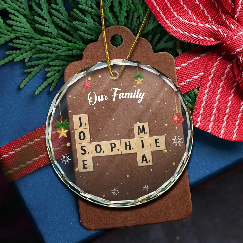 Crossword Our Grandkids - Personalized Circle Glass Ornament - Image 6
