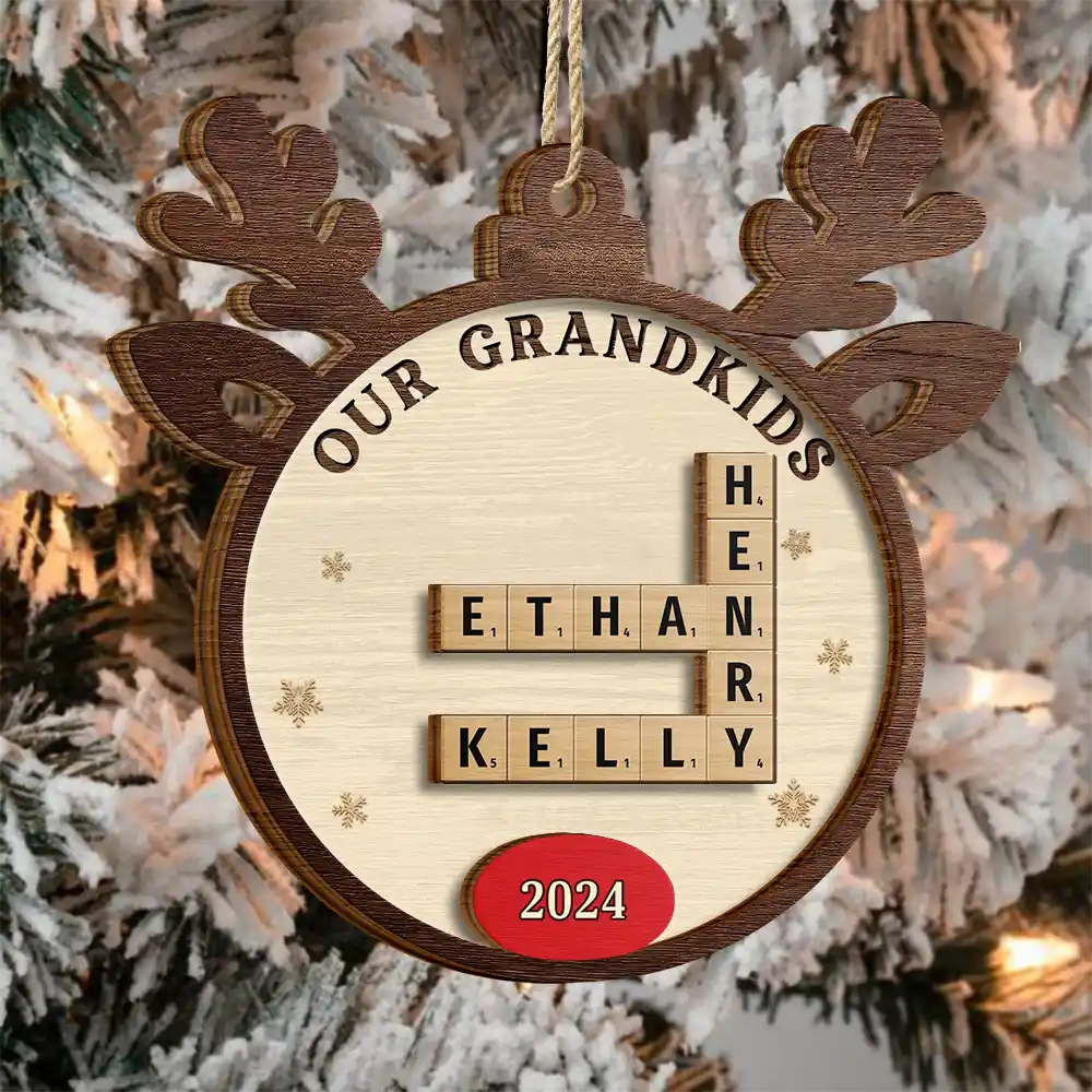 Crossword Our Grandkids Reindeer - Personalized 2-Layered Wooden Ornament - Image 4