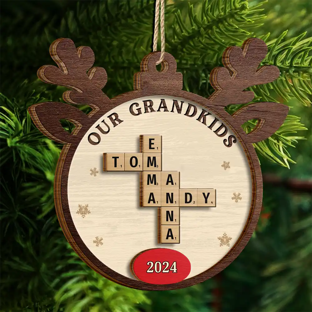 Crossword Our Grandkids Reindeer - Personalized 2-Layered Wooden Ornament - Image 5