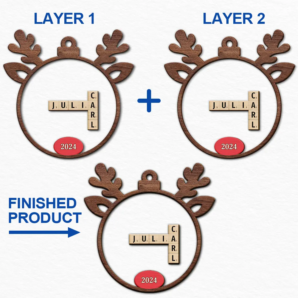 Crossword Our Grandkids Reindeer - Personalized 2-Layered Wooden Ornament - Image 7