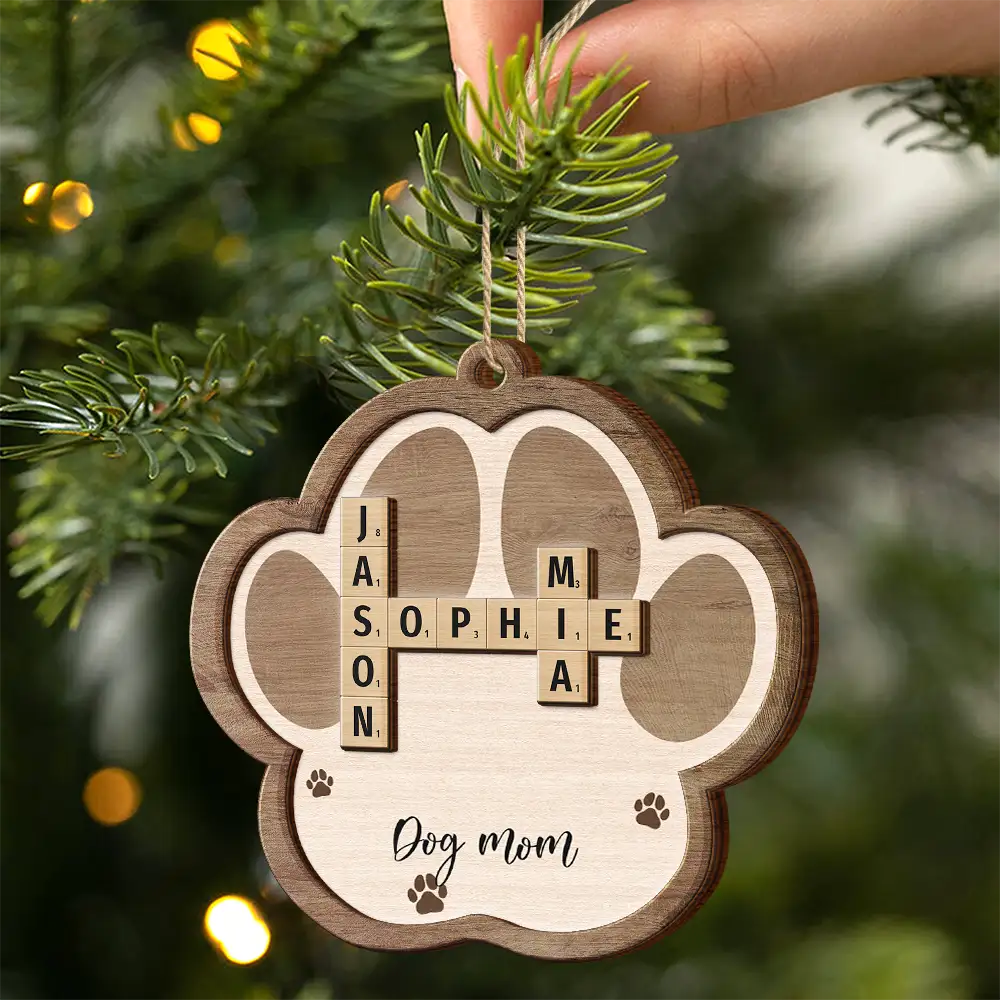 Crossword Scrabble Dog Cat Pet Names - Personalized 2-Layered Wooden Ornament - Image 3