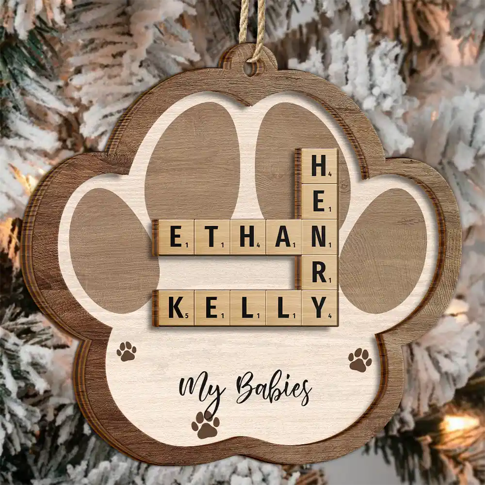 Crossword Scrabble Dog Cat Pet Names - Personalized 2-Layered Wooden Ornament - Image 4