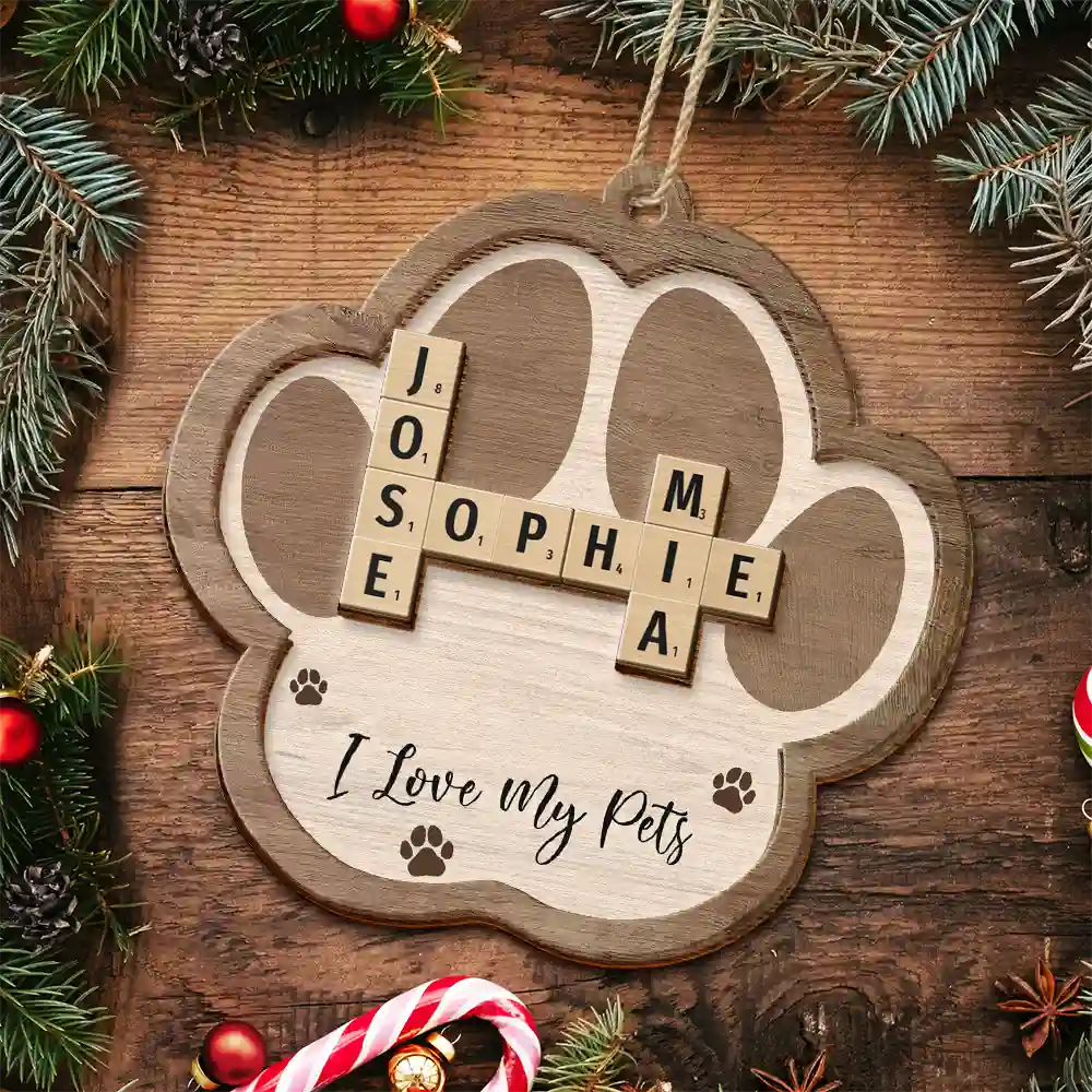 Crossword Scrabble Dog Cat Pet Names - Personalized 2-Layered Wooden Ornament - Image 6