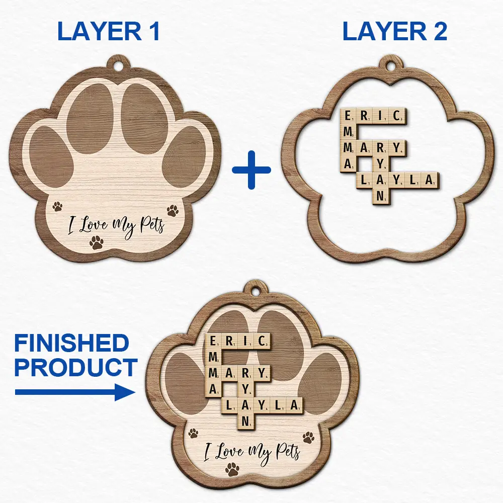 Crossword Scrabble Dog Cat Pet Names - Personalized 2-Layered Wooden Ornament - Image 7