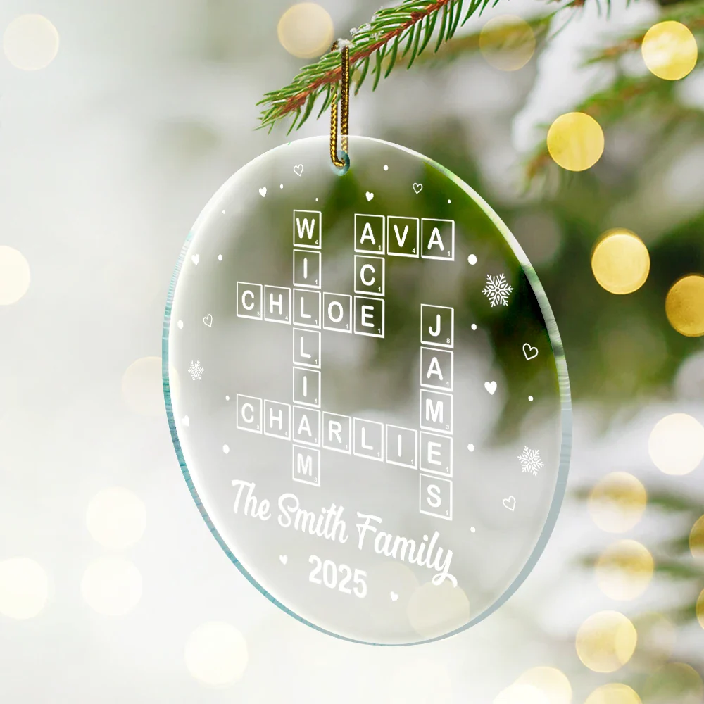 Crossword Scrabble Family Name - Personalized Custom Shaped Acrylic Ornament - Image 3