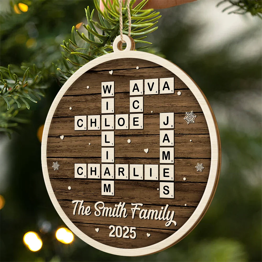 Crossword Scrabble Family Name - Personalized Custom Shaped Wooden Ornament - Image 2