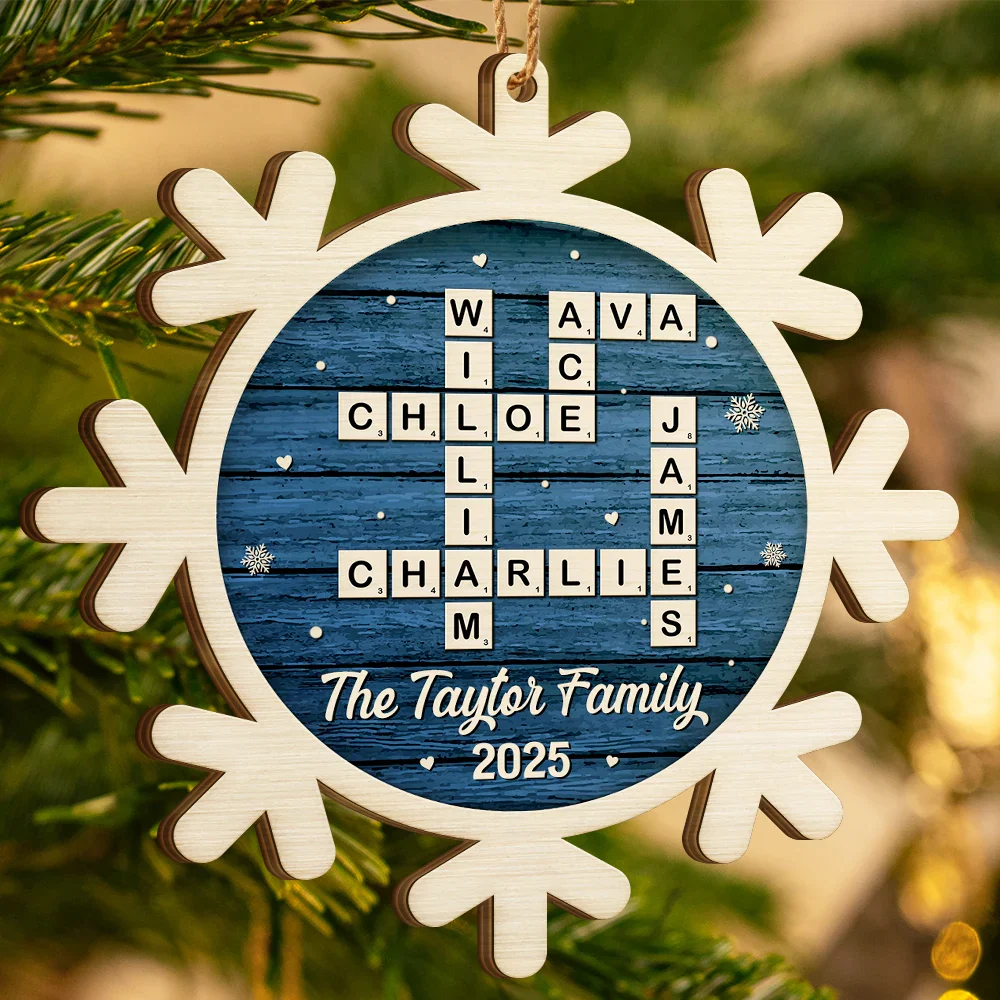 Crossword Scrabble Family Name - Personalized Custom Shaped Wooden Ornament - Image 3