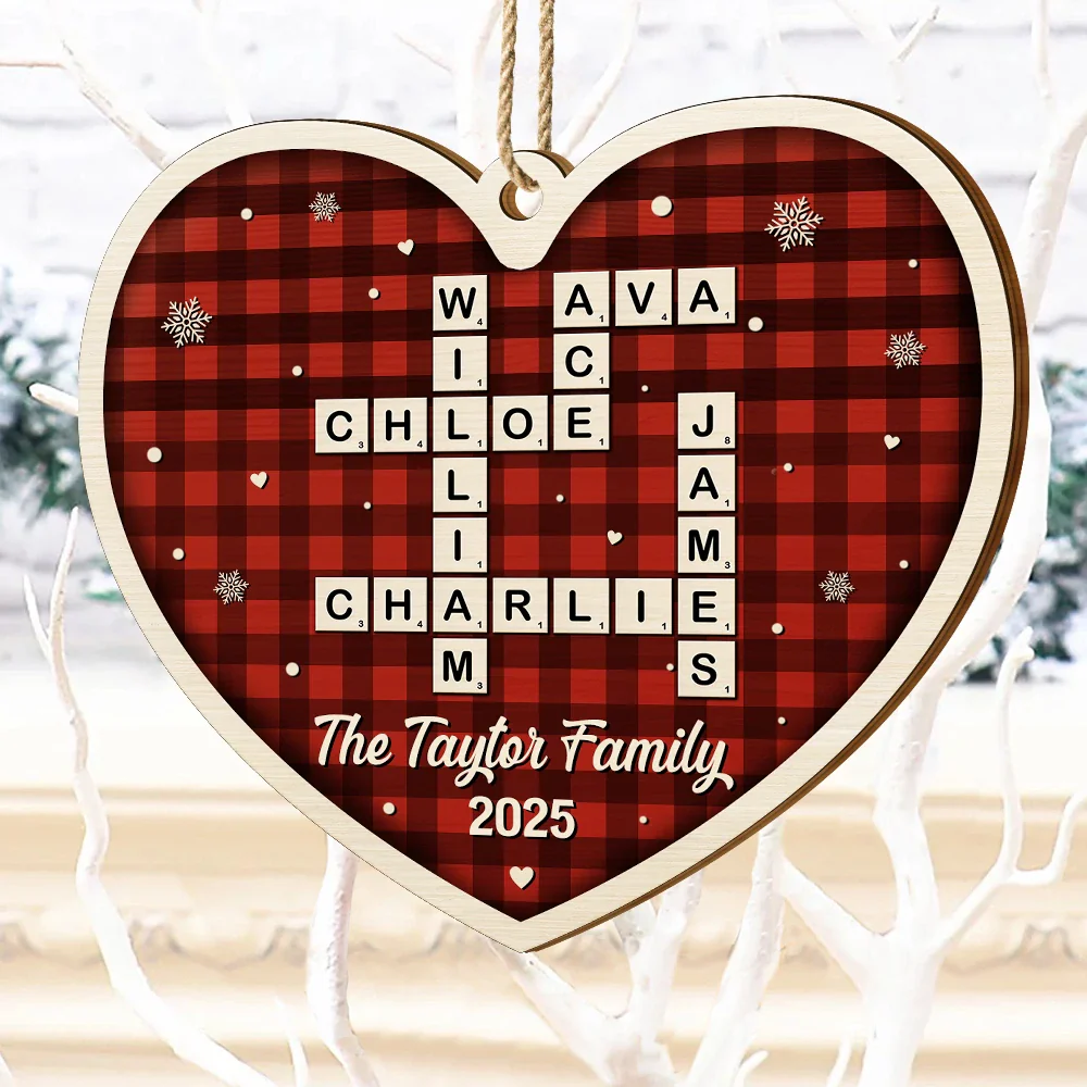Crossword Scrabble Family Name - Personalized Custom Shaped Wooden Ornament - Image 4