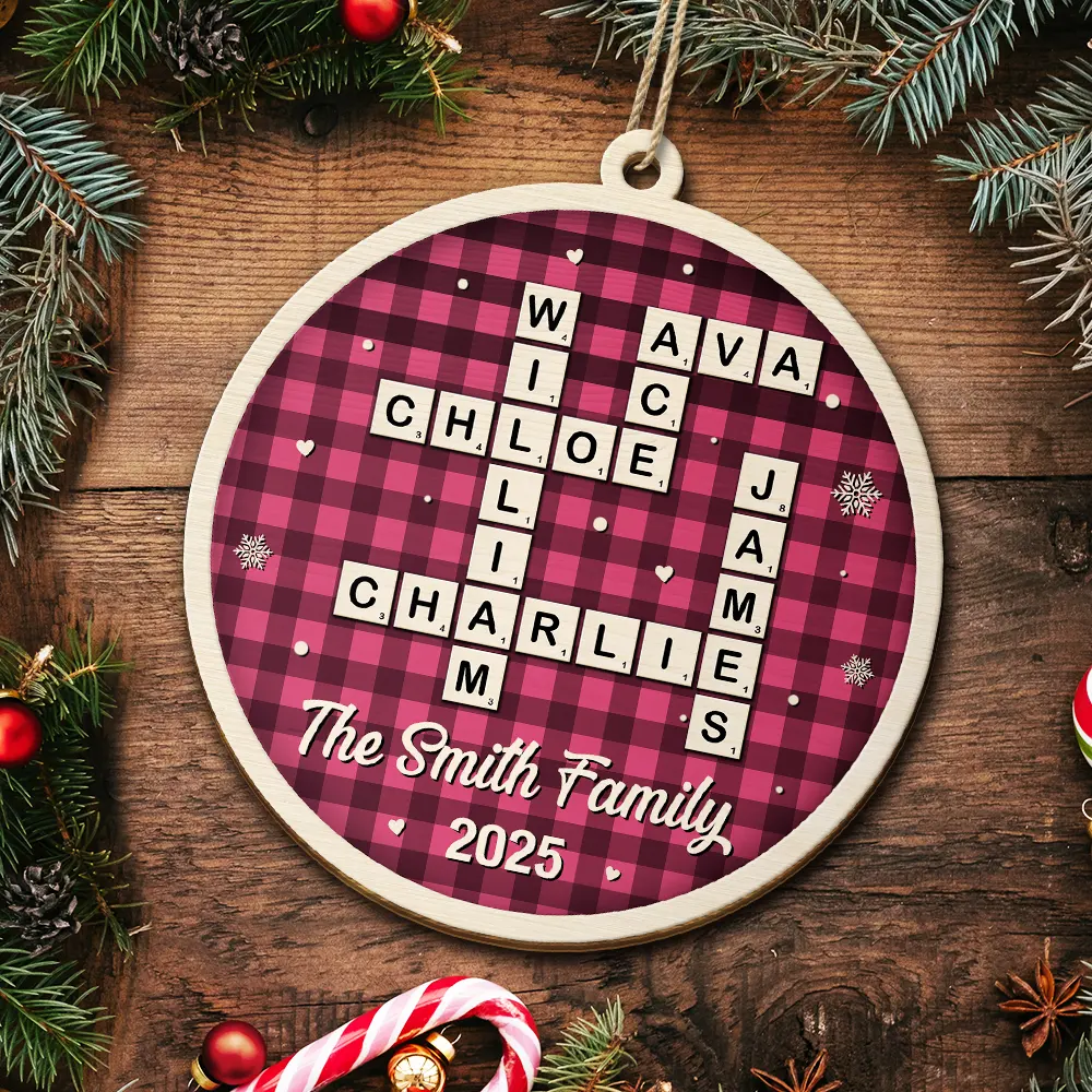 Crossword Scrabble Family Name - Personalized Custom Shaped Wooden Ornament - Image 5
