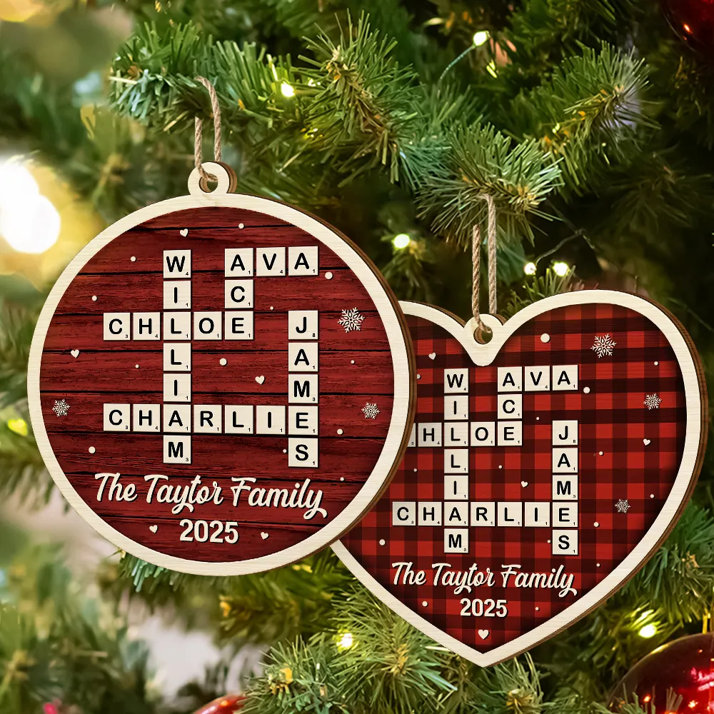 Crossword Scrabble Family Name - Personalized Custom Shaped Wooden Ornament - Image 6