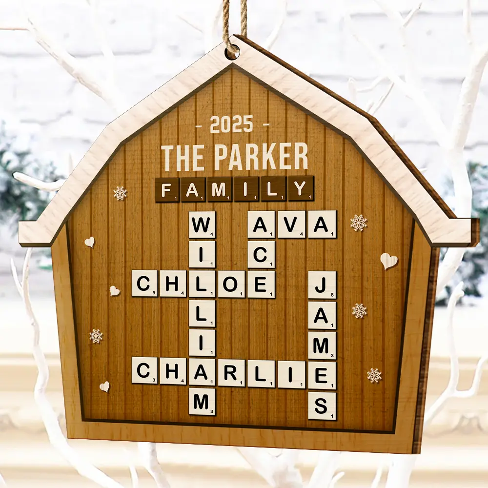 Crossword Scrabble Family Name Together In One Home - Personalized Custom Shaped Wooden Ornament - Image 5