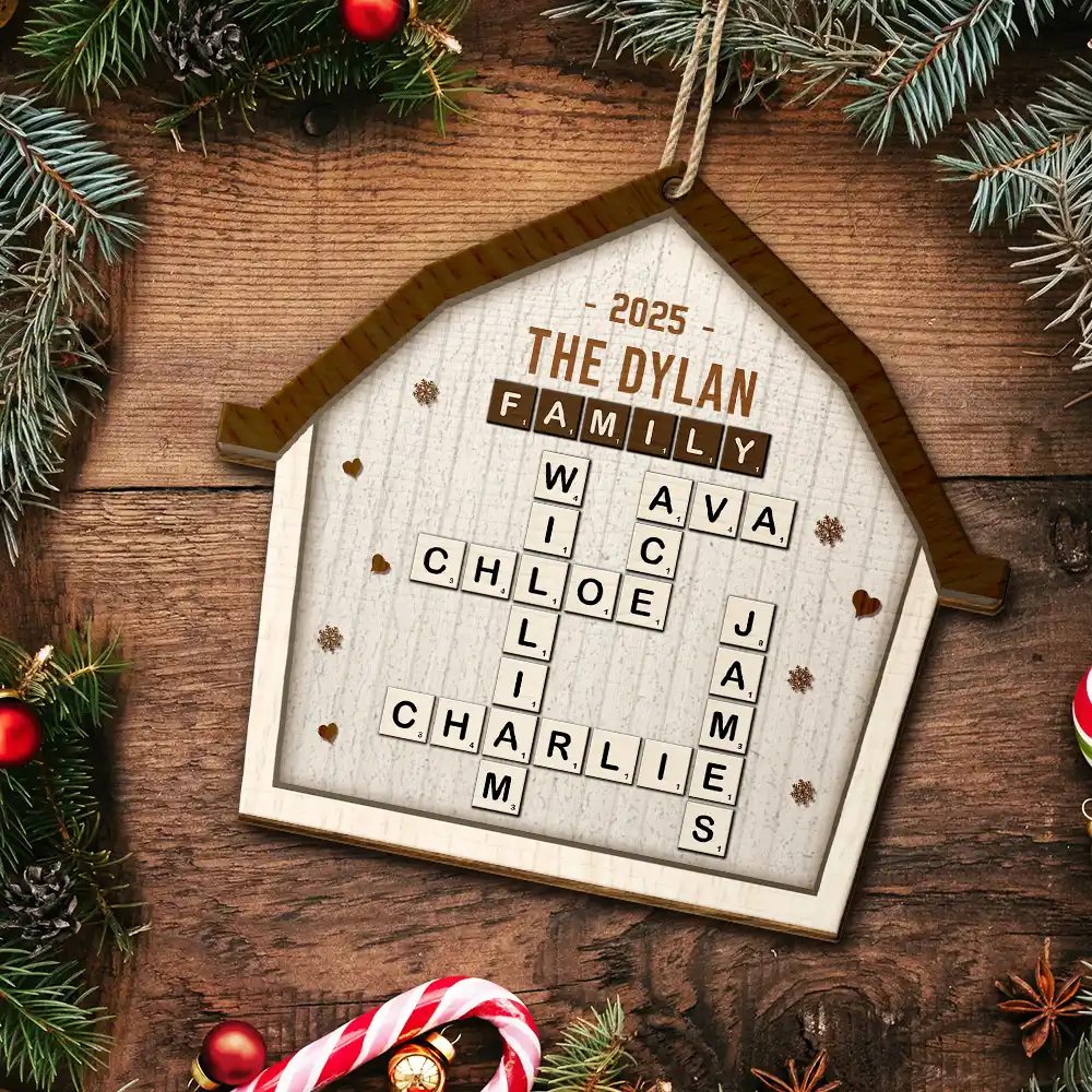 Crossword Scrabble Family Name Together In One Home - Personalized Custom Shaped Wooden Ornament - Image 6