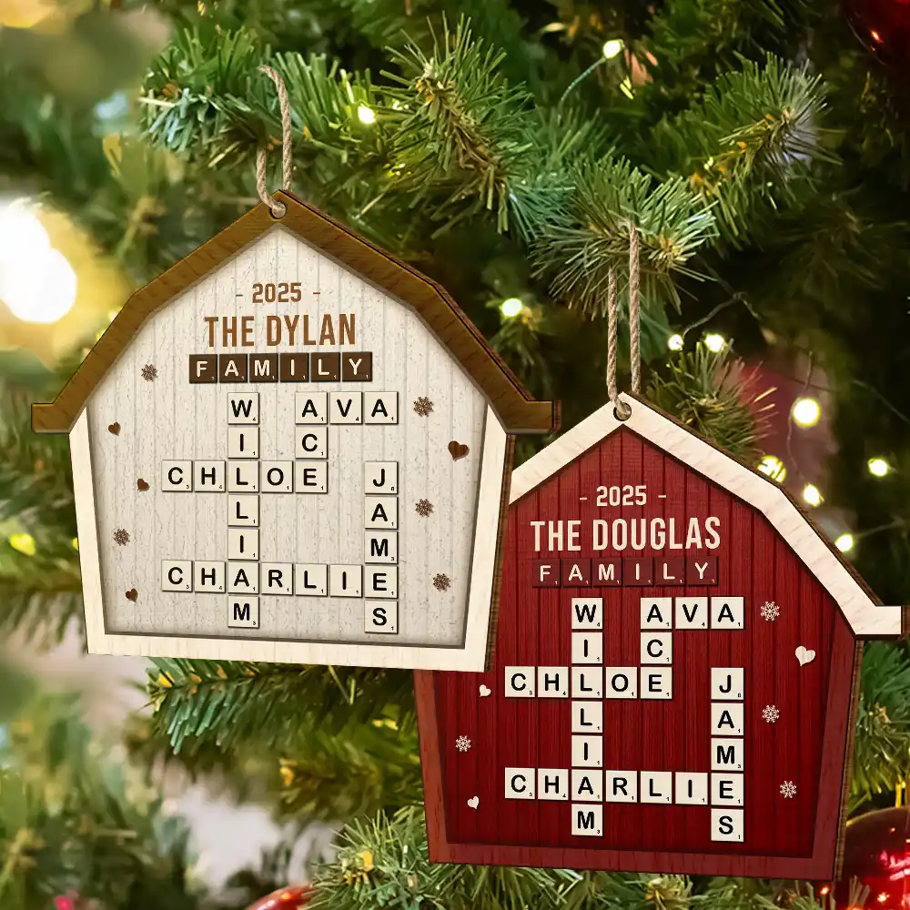 Crossword Scrabble Family Name Together In One Home - Personalized Custom Shaped Wooden Ornament - Image 7