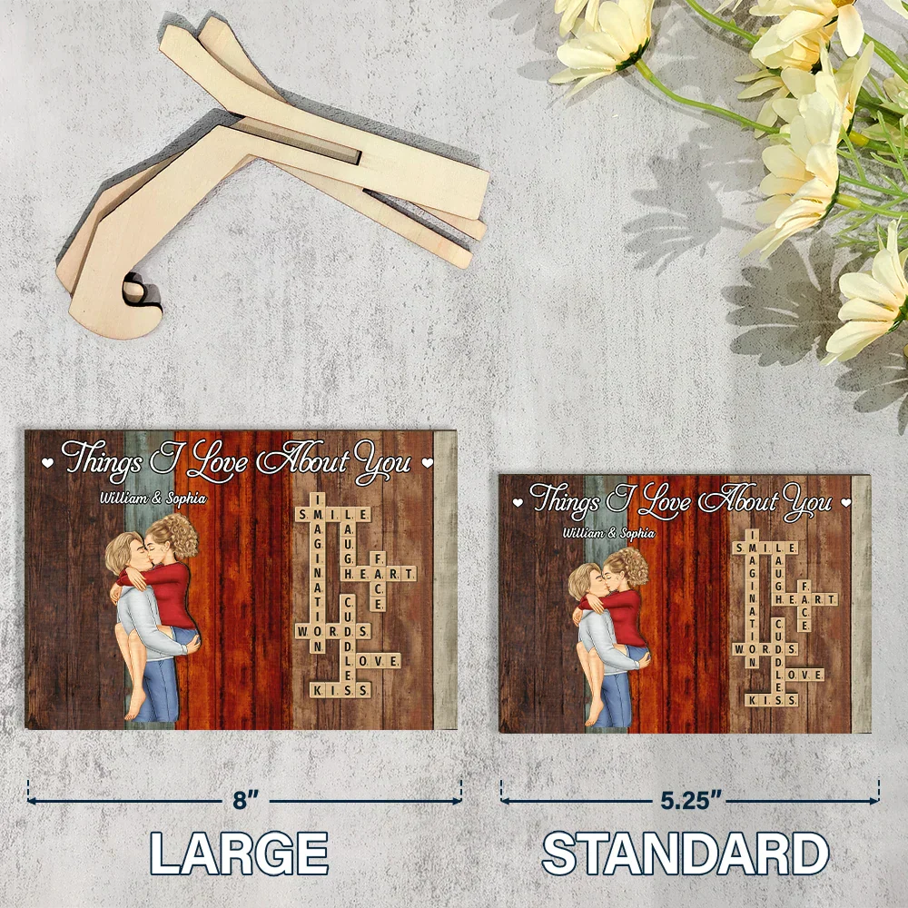 Crossword Scrabble Things I Love About You Couple - Personalized 2-Layered Wooden Plaque With Stand - Image 5