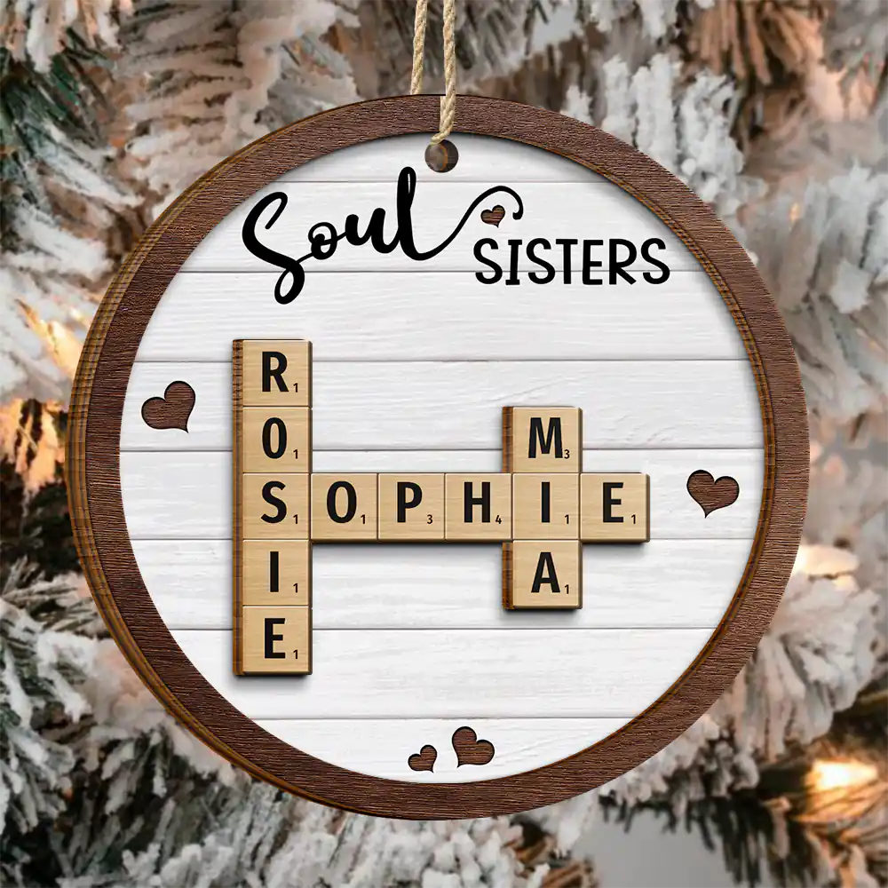 Crossword Sisters Forever - Personalized 2-Layered Wooden Ornament - Image 4