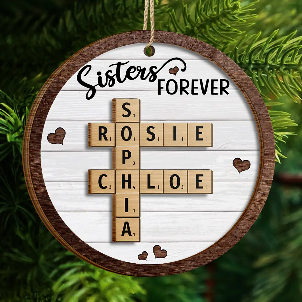 Crossword Sisters Forever - Personalized 2-Layered Wooden Ornament - Image 5