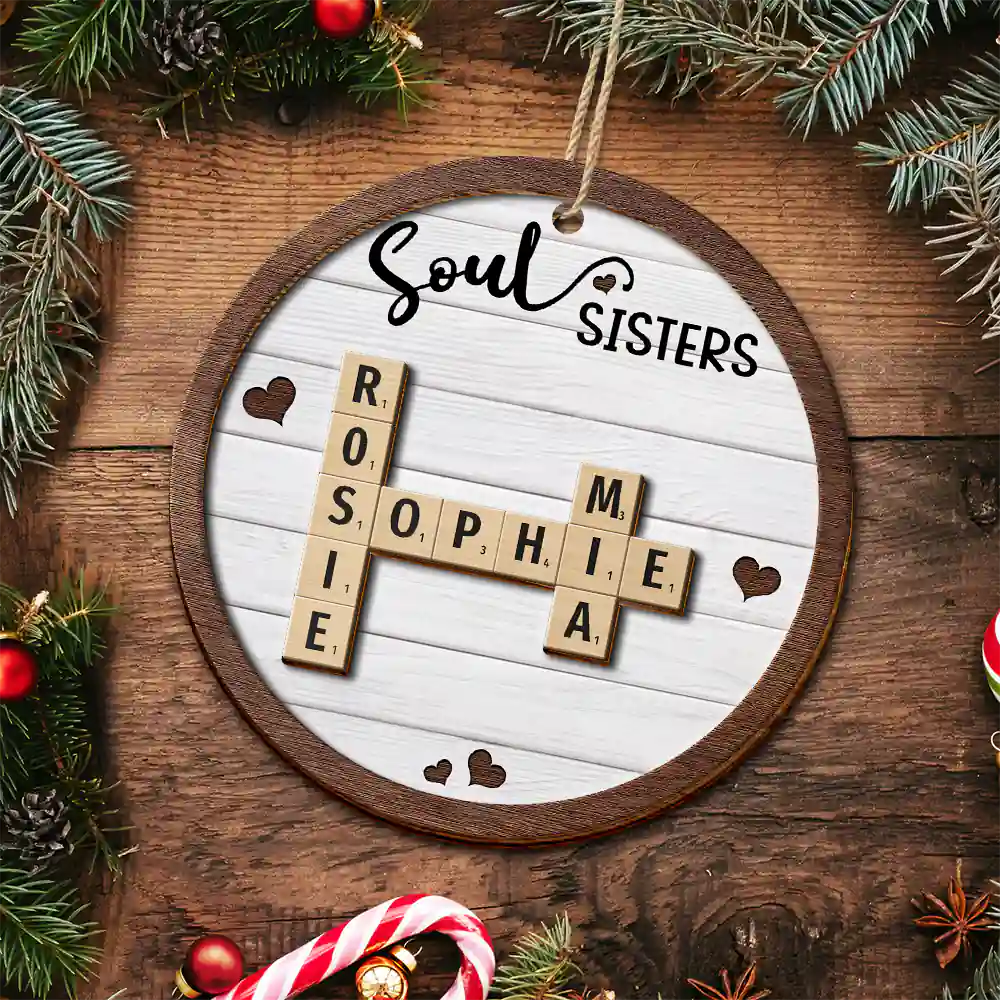 Crossword Sisters Forever - Personalized 2-Layered Wooden Ornament - Image 6