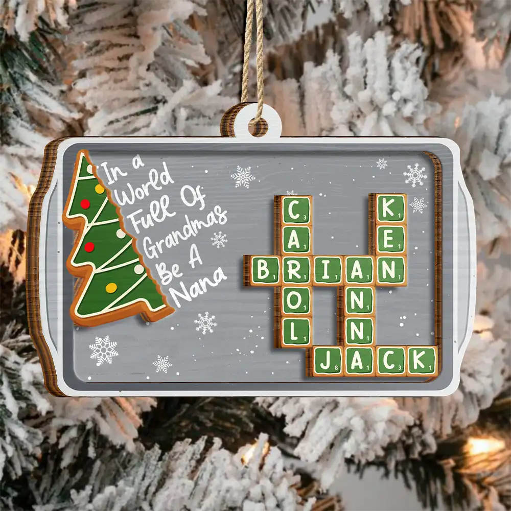 Crossword Srabble Gingerbread Cookie World Full Of Grandmas - Personalized 2-Layered Wooden Ornament - Image 4