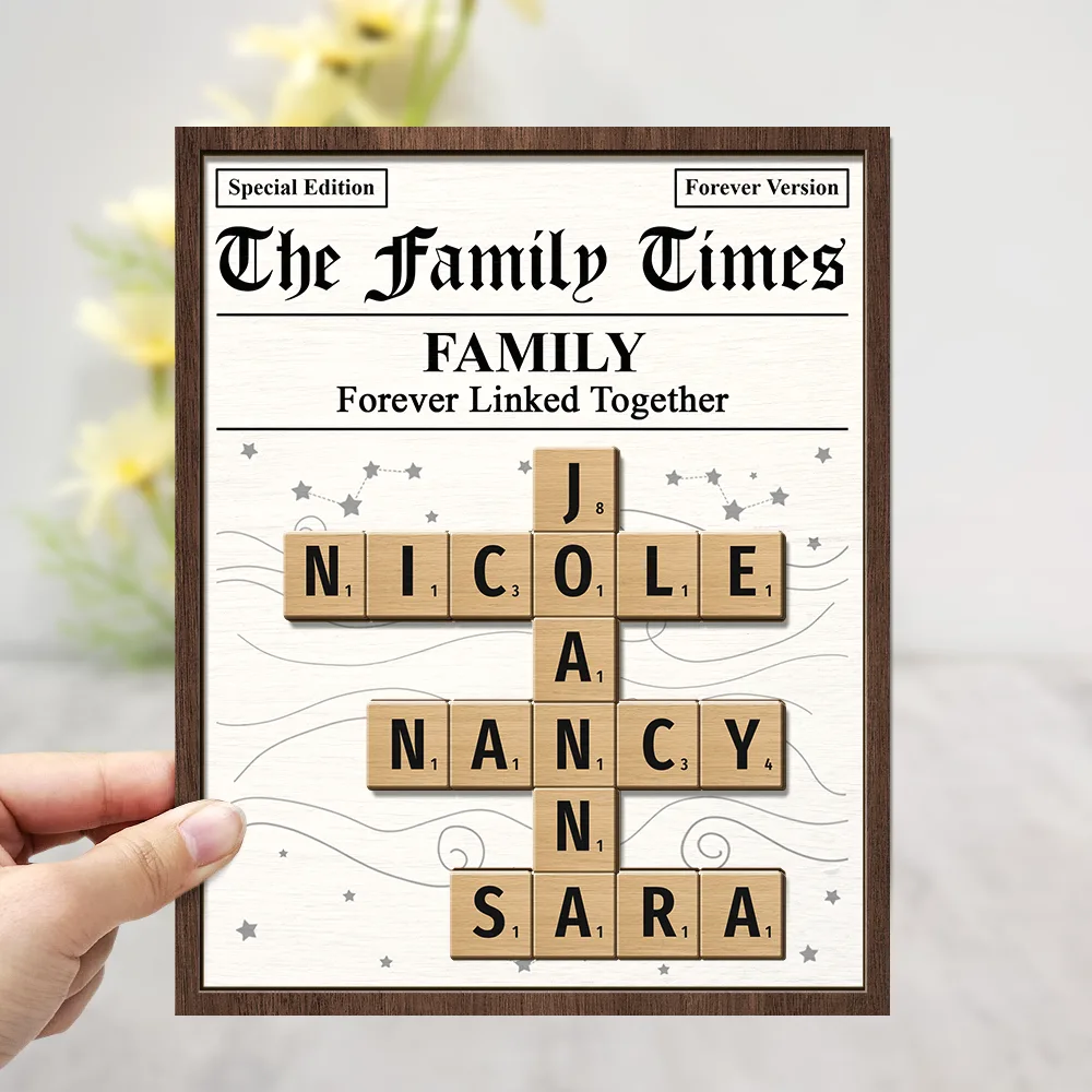 Crossword The Family Times - Personalized 2-Layered Wooden Plaque With Stand - Image 3
