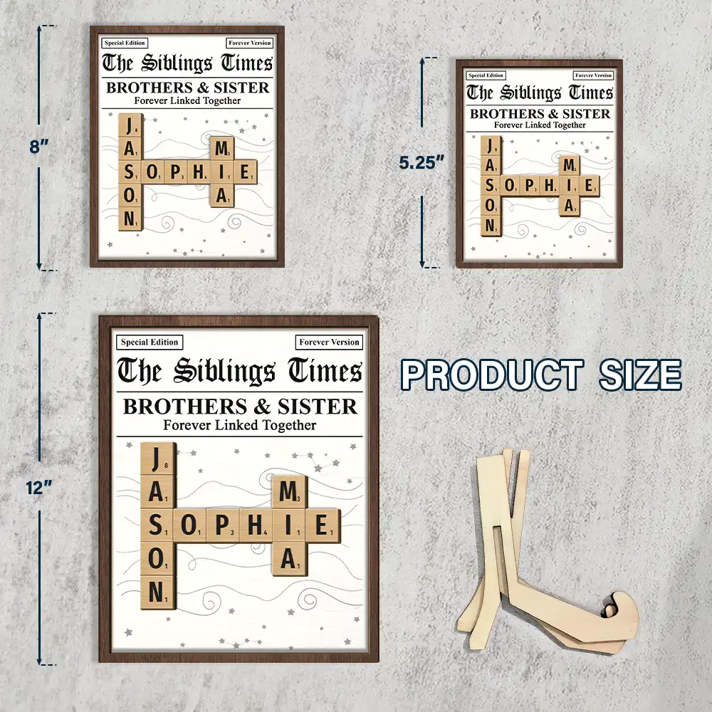 Crossword The Siblings Times - Personalized 2-Layered Wooden Plaque With Stand - Image 5