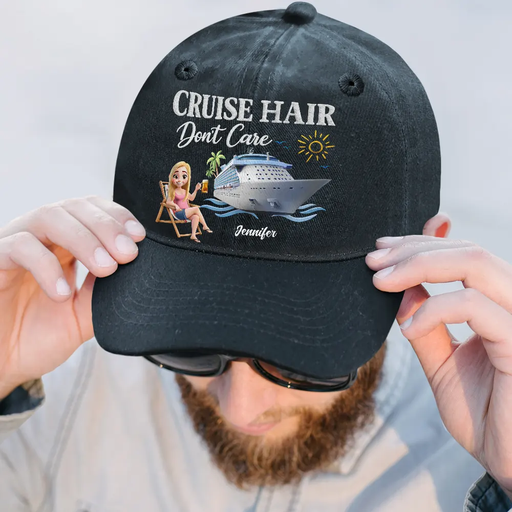 Cruise Hair Don't Care - Personalized Vintage Washed Denim Cap - Image 3