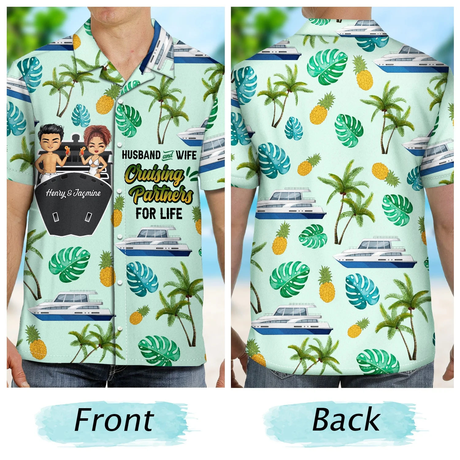 Cruising Couple Partners For Life - Gift For Couples - Personalized Custom Hawaiian Shirt - Image 2