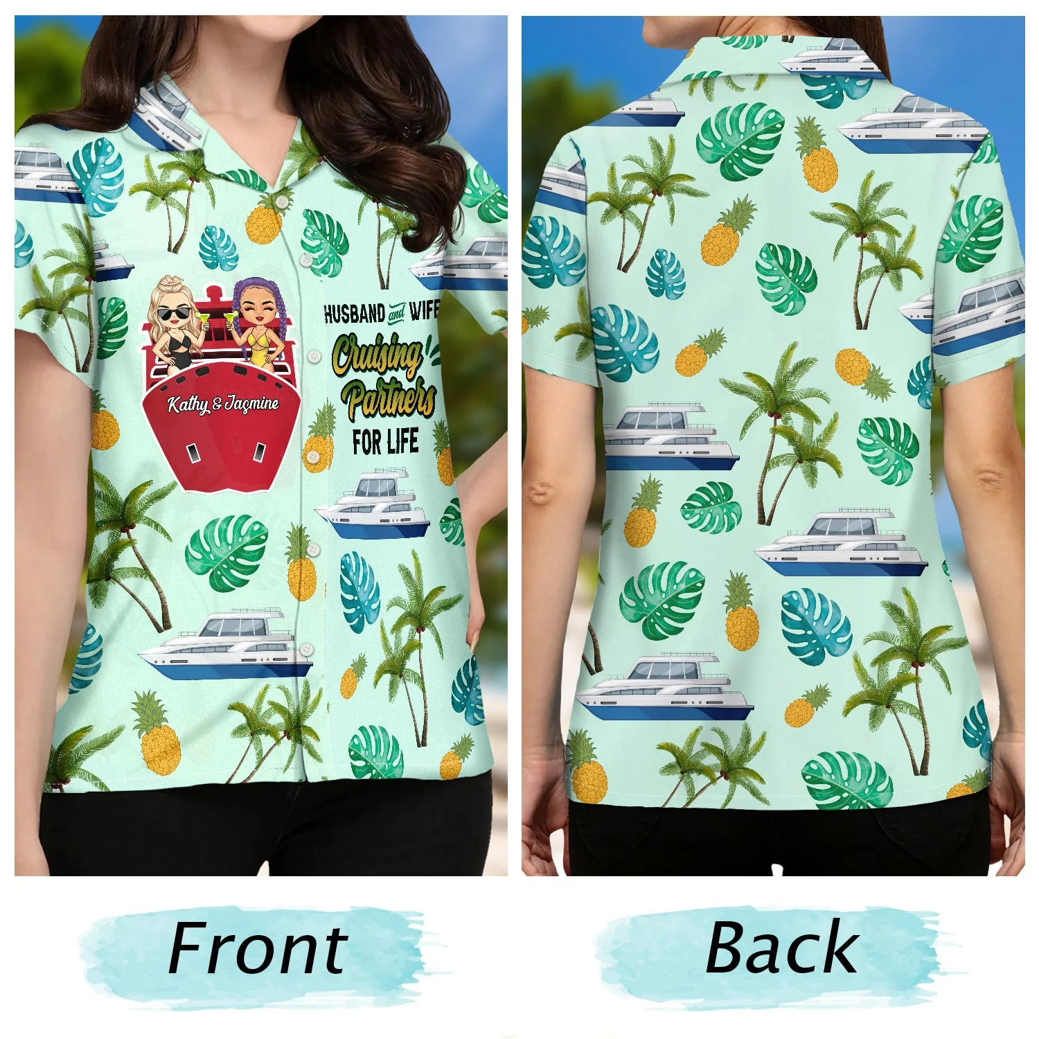Cruising Couple Partners For Life - Gift For Couples - Personalized Custom Hawaiian Shirt - Image 3