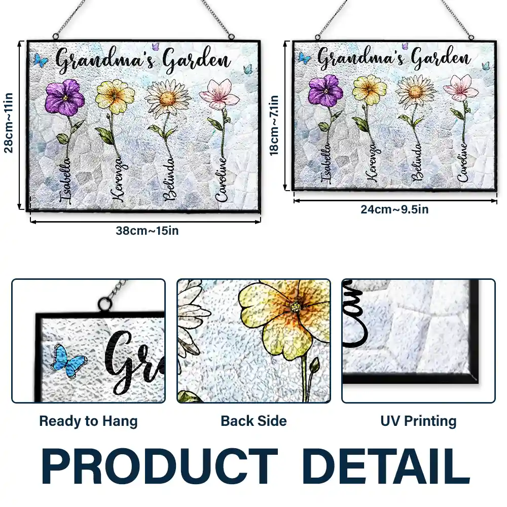 Crystal Art Birth Flower Grandma's Garden - Personalized Horizontal Stained Glass Suncatcher - Image 3