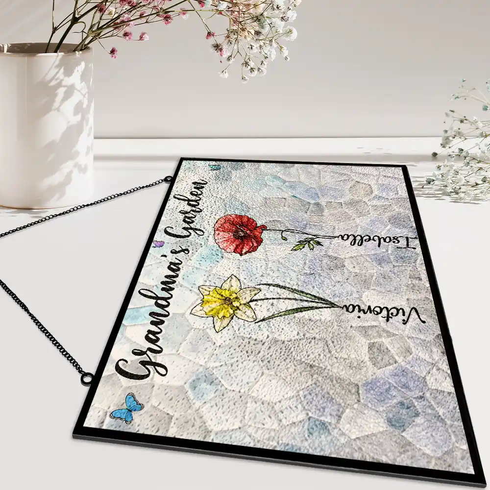 Crystal Art Birth Flower Grandma's Garden - Personalized Horizontal Stained Glass Suncatcher - Image 5