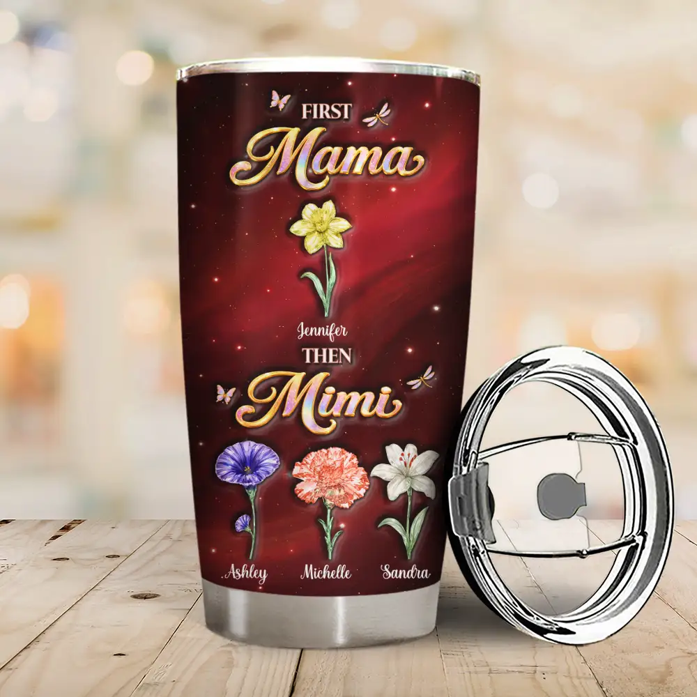 Crystal Birth Month Flower First Mom Now Grandma - Personalized Tumbler - Image 2