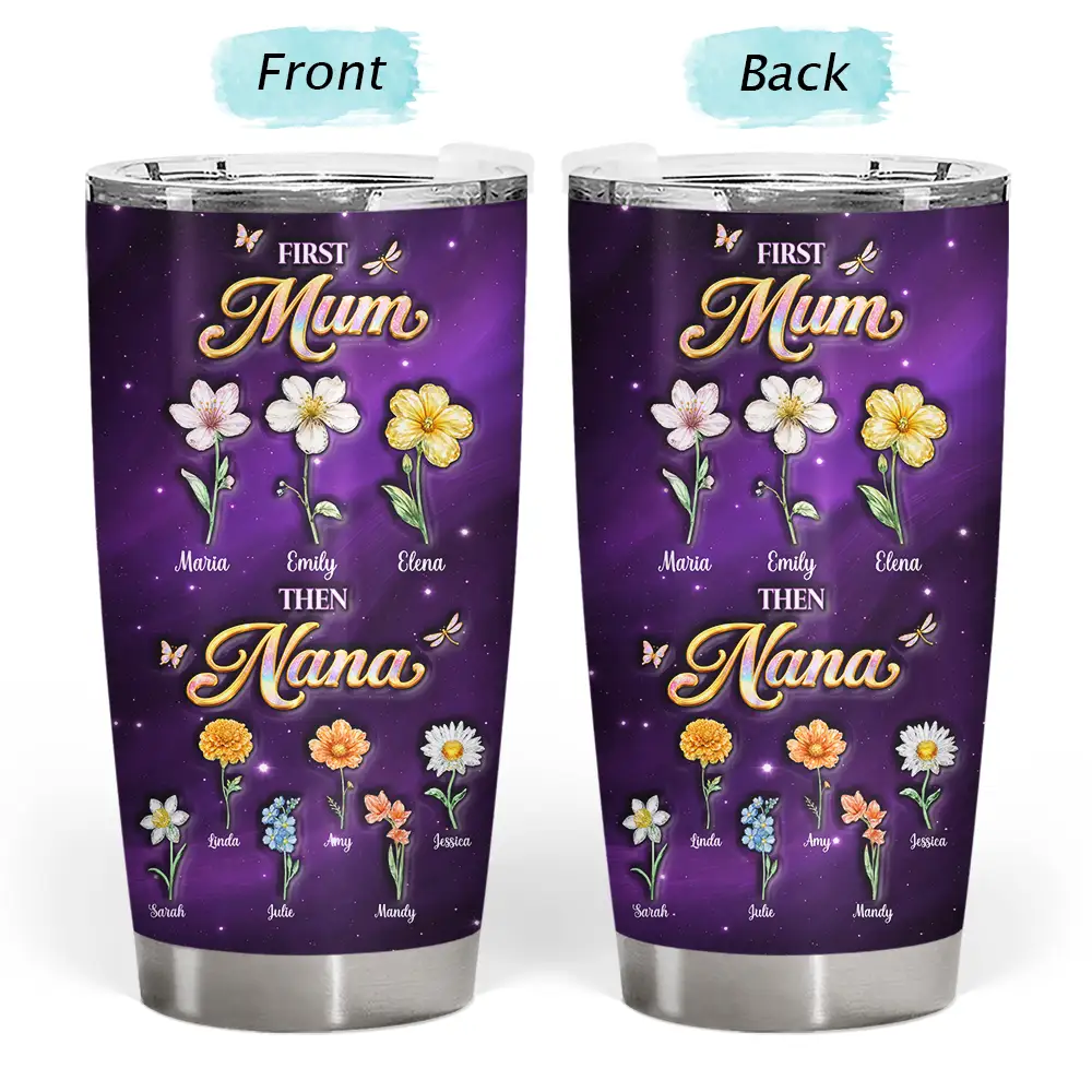 Crystal Birth Month Flower First Mom Now Grandma - Personalized Tumbler - Image 3