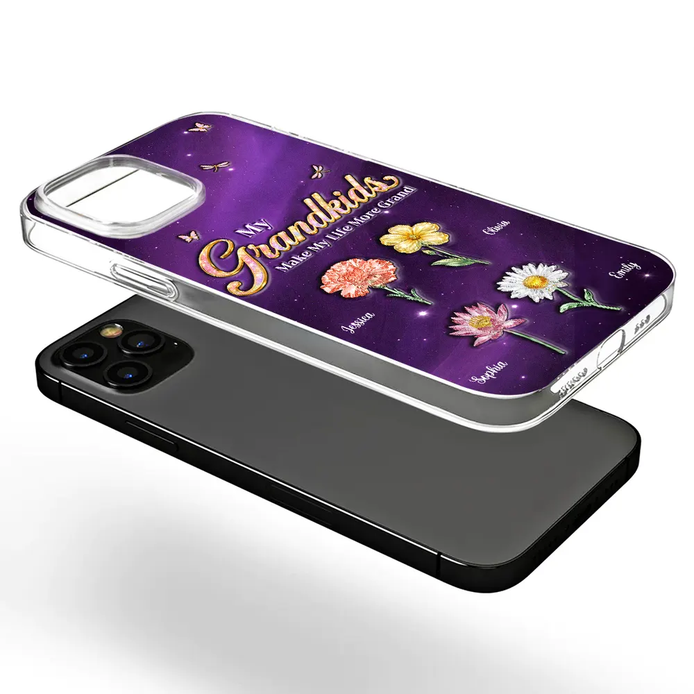 Crystal Birth Month Flower My Grandkids Make My Life More Grand - Personalized Clear Phone Case - Image 5