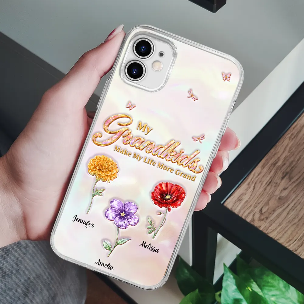 Crystal Birth Month Flower My Grandkids Make My Life More Grand - Personalized Clear Phone Case - Image 6