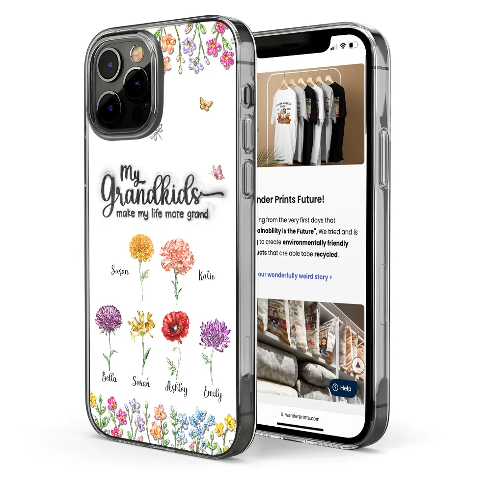 Crystal Effect Birth Flower Grandkids Make Life More Grand - Personalized Clear Phone Case - Image 4