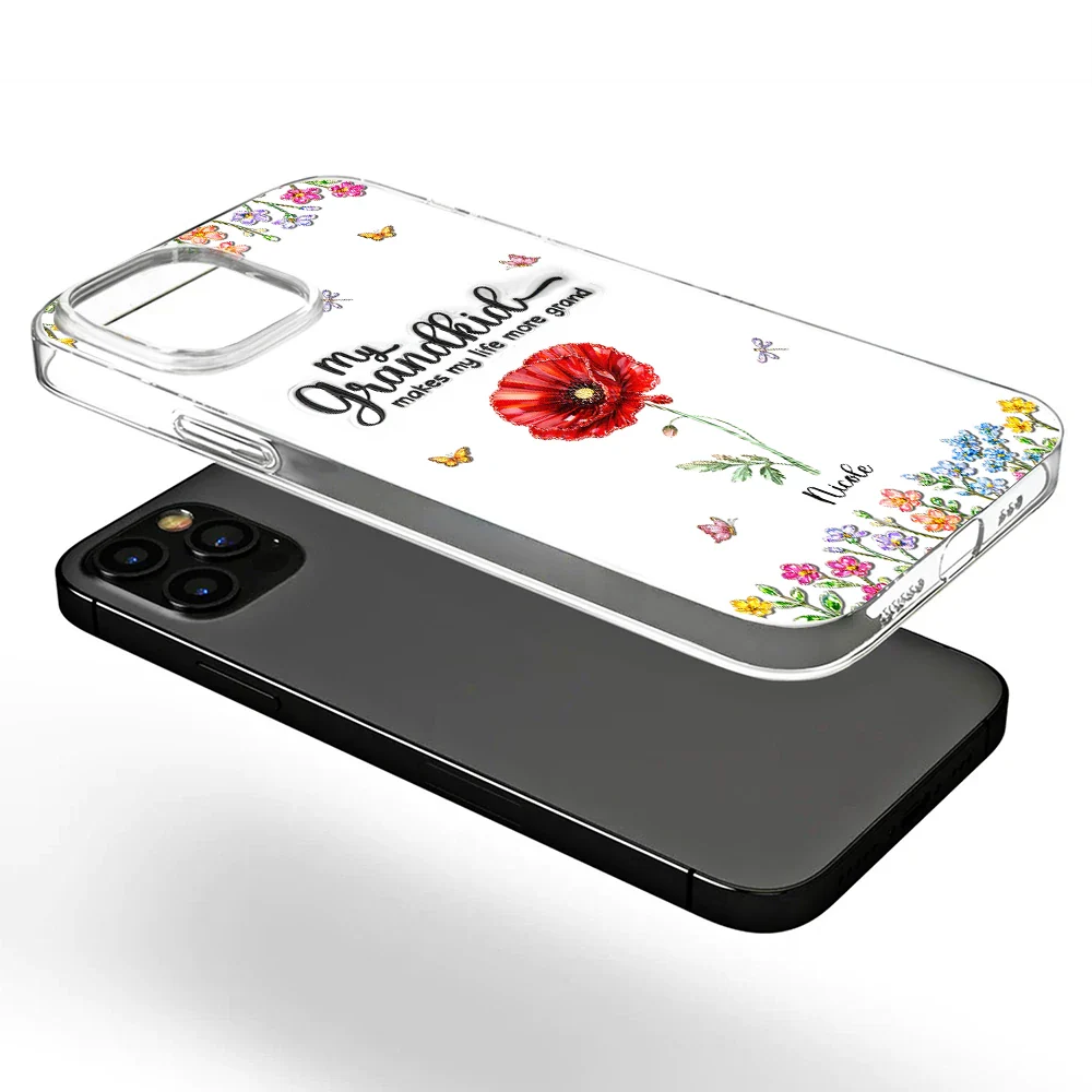 Crystal Effect Birth Flower Grandkids Make Life More Grand - Personalized Clear Phone Case - Image 5